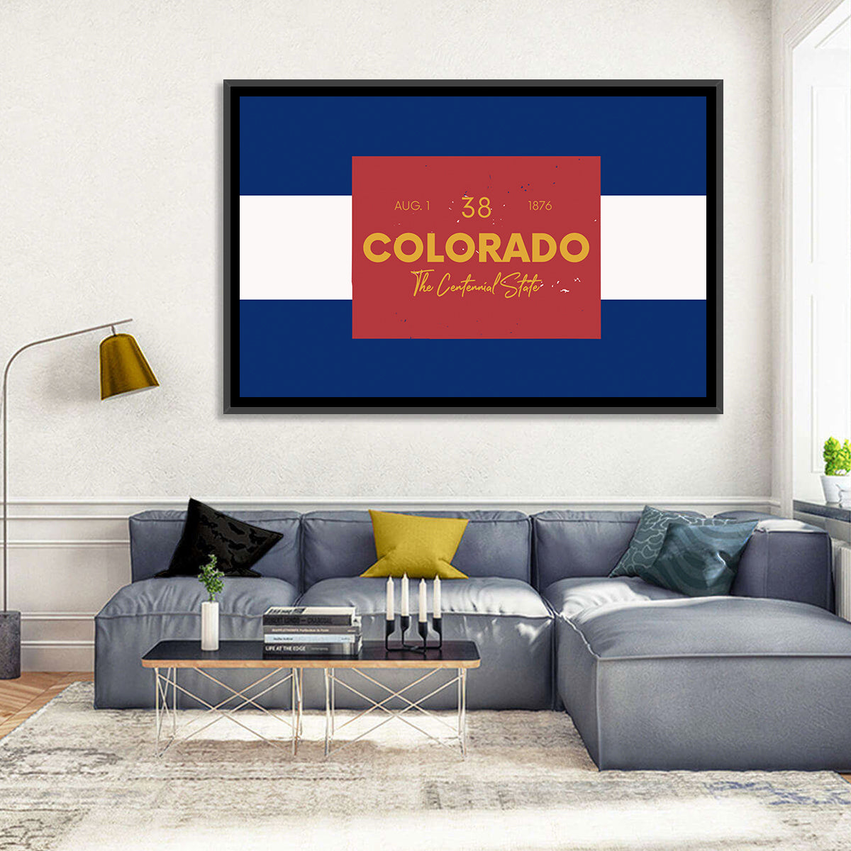 Colorado State Flag Map Wall Art in a room, landscape