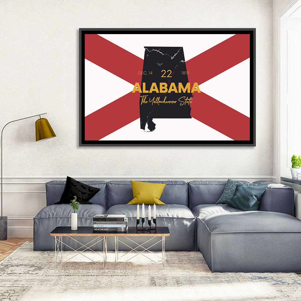Alabama Map Over State Flag Wall Art