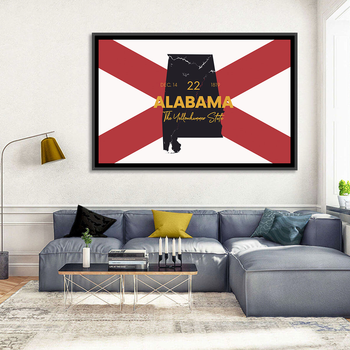 Alabama Map Over State Flag Wall Art