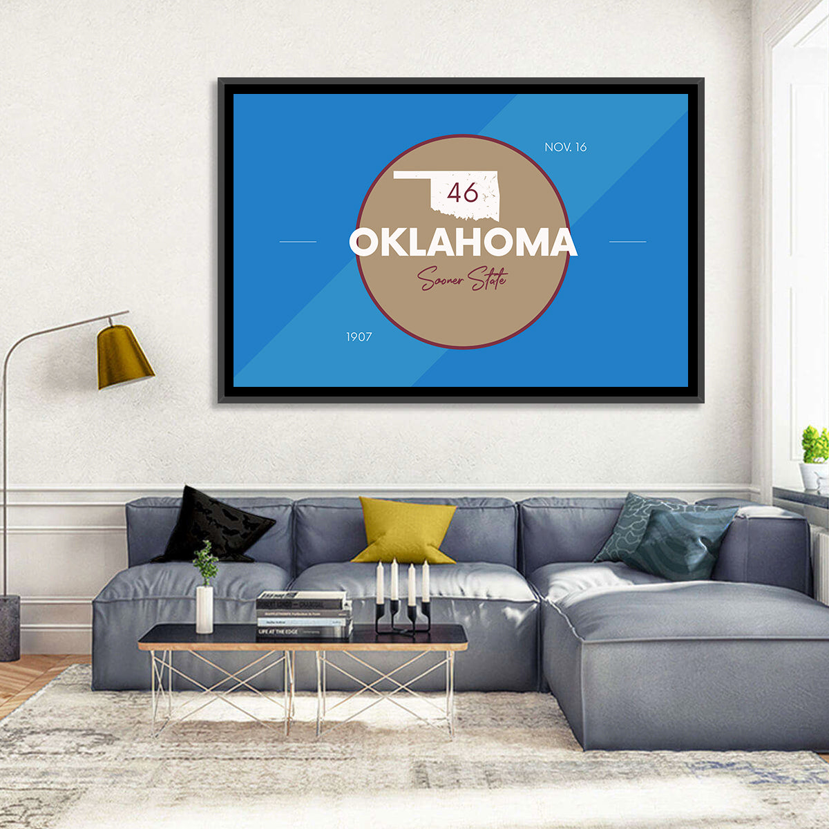 Oklahoma State Medallion Map Wall Art in a room, landscape