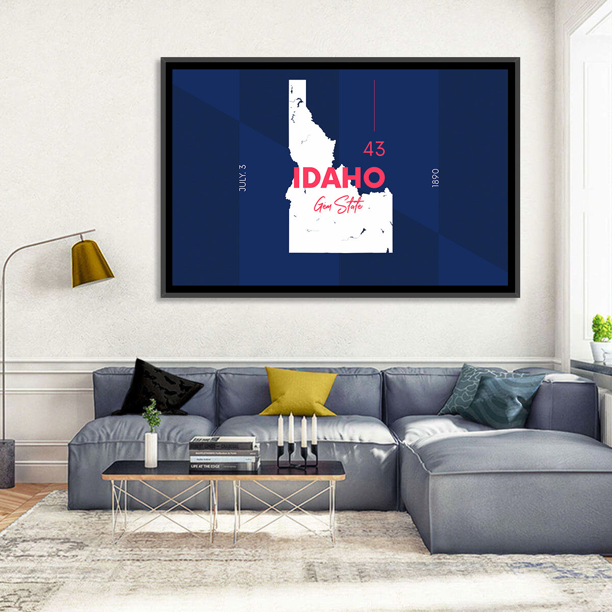 Idaho Gem State Map Wall Art in a room, landscape