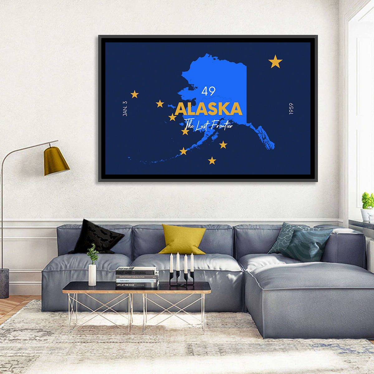 Alaska Map with Gold Stars Wall Art