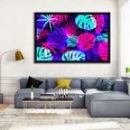 Neon Tropical Leaves Wall Art
