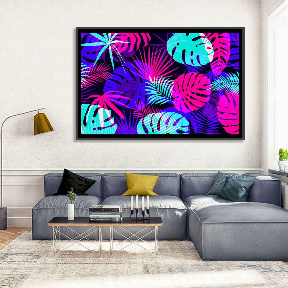 Neon Tropical Leaves Wall Art