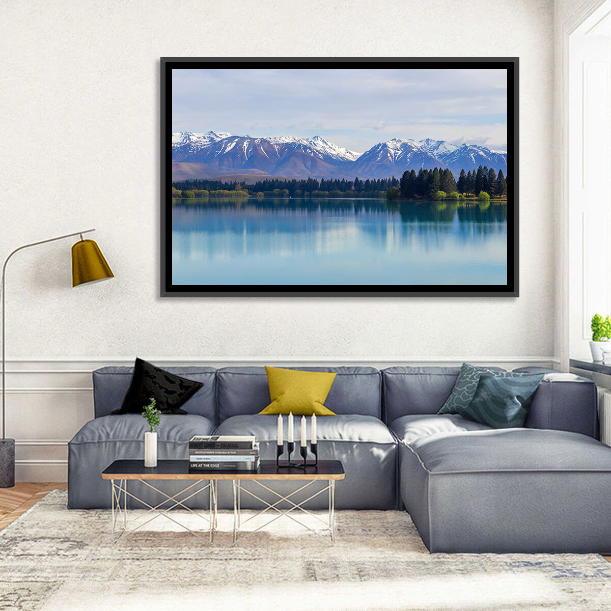 Lake Ruataniwha Reflection Wall Art in a room, landscape