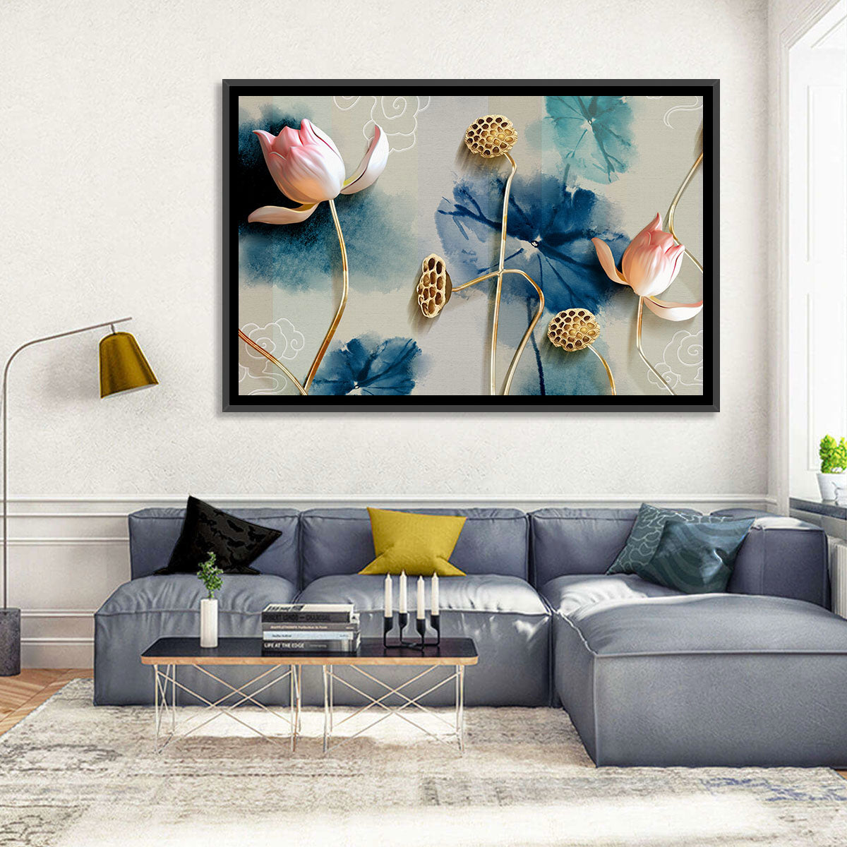 Blue Lotus Botanical Backdrop Wall Art