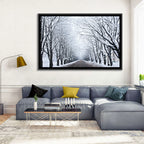 Snowy Road with Distant Headlights Wall Art