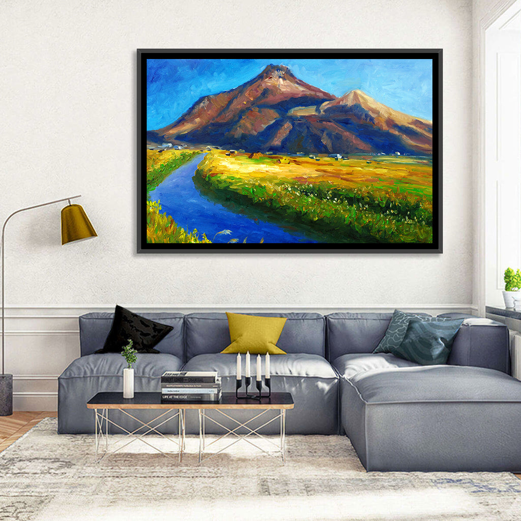 Mountain Village Stream at Golden Hour Wall Art