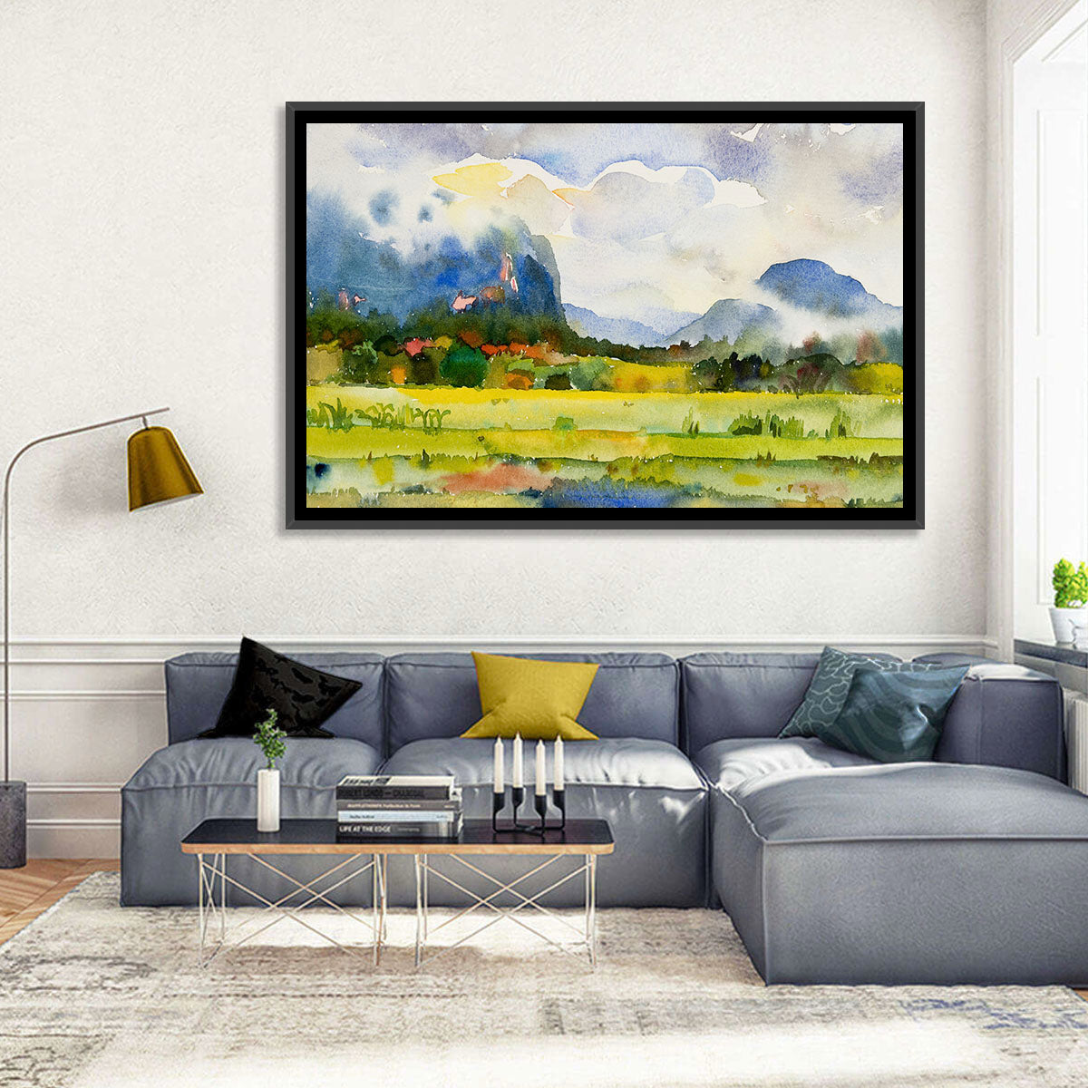 Summer Meadow Watercolor Landscape Wall Art