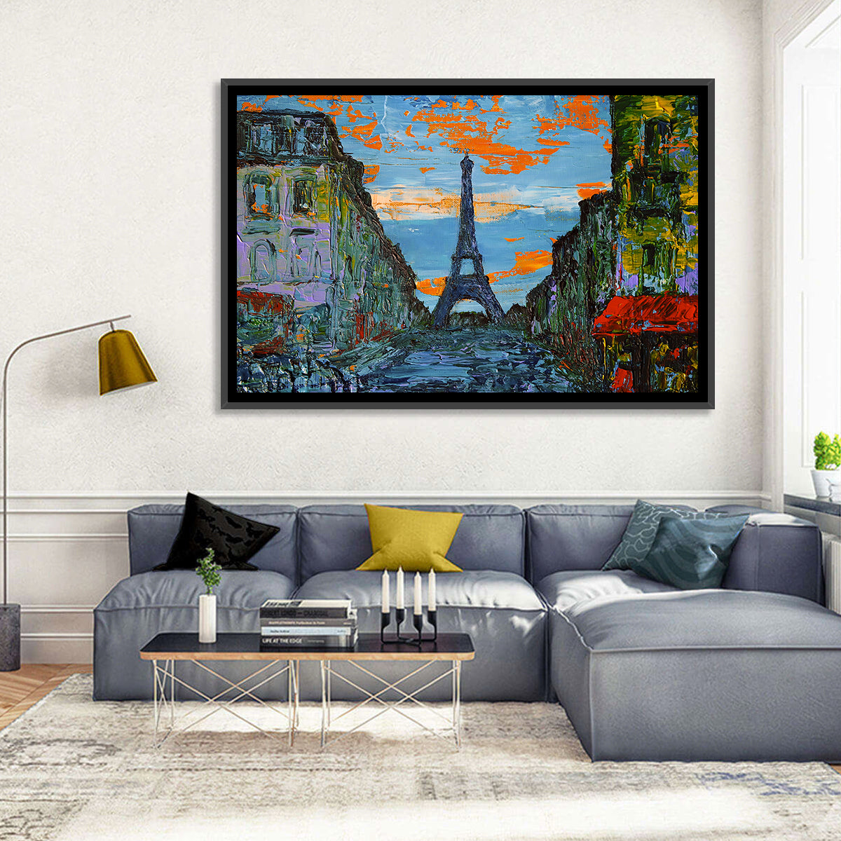 Paris Dusk Street, Eiffel Tower Wall Art in a room, landscape