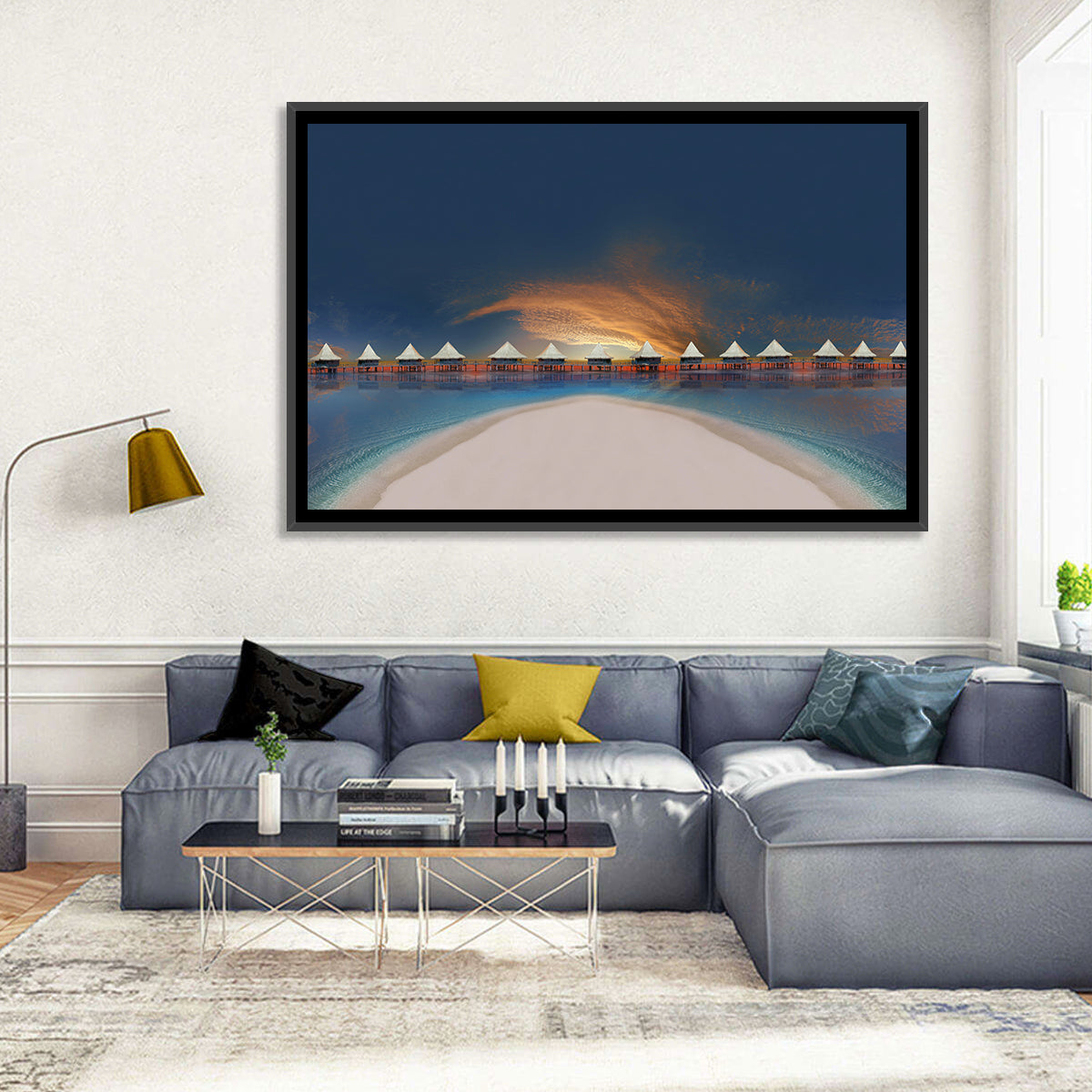 Overwater Bungalows at Golden Dusk Wall Art