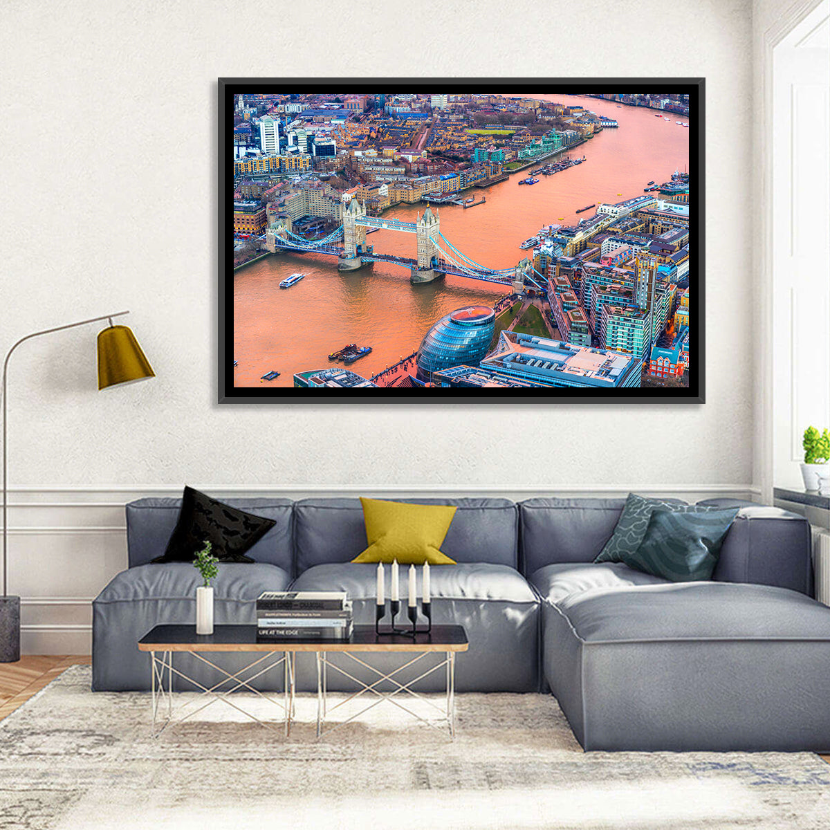 Tower Bridge Over the Thames Wall Art in a room, landscape