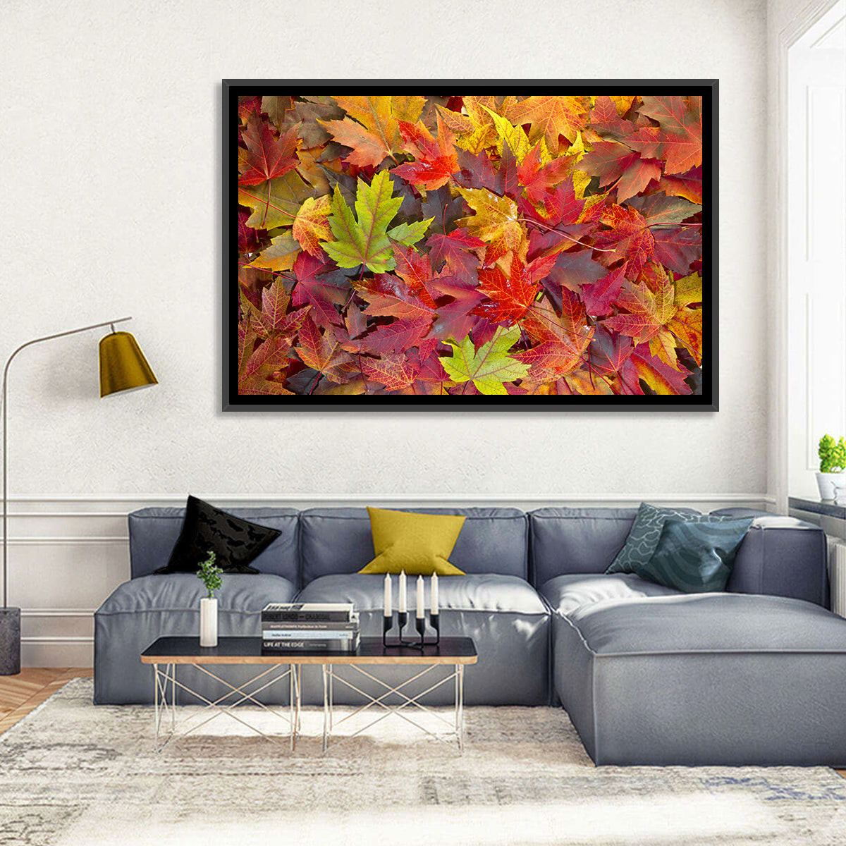 Autumn Maple Leaves Close-up Wall Art in a room, landscape