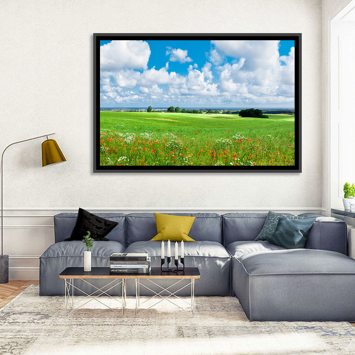 Summer Meadow with Poppies Wall Art in a room, landscape
