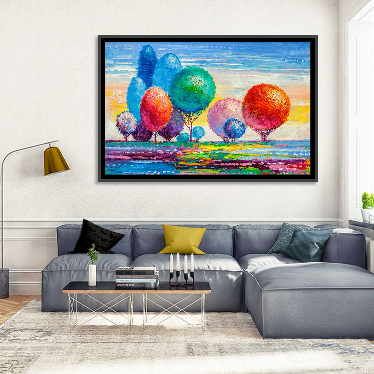 Autumn Trees at Sunset Wall Art in a room, landscape