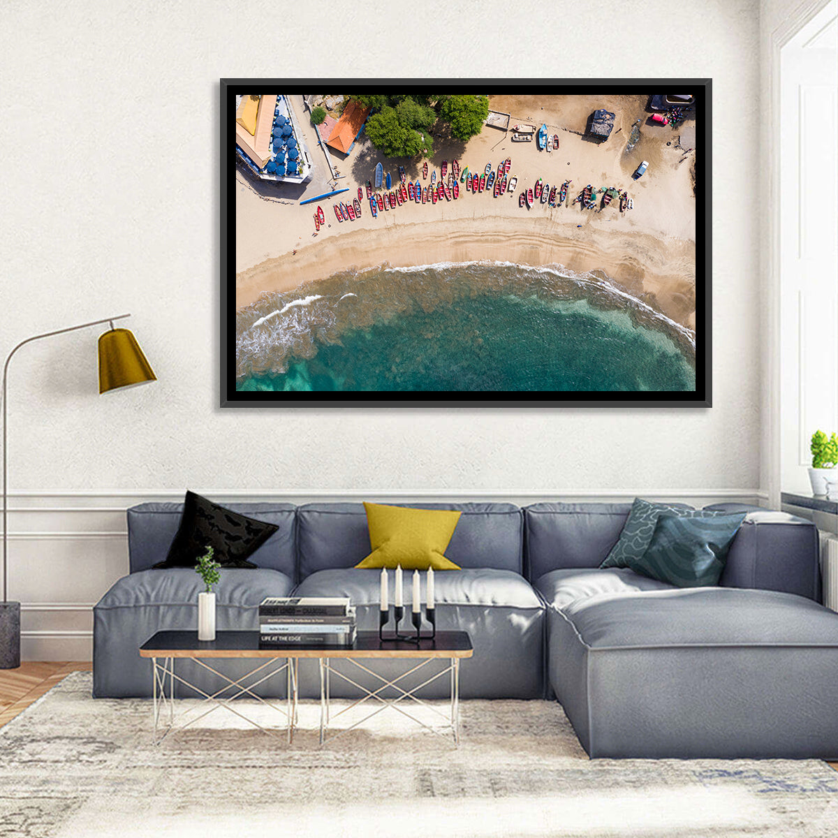 Aerial Tarrafal Beach Fishing Boats Wall Art