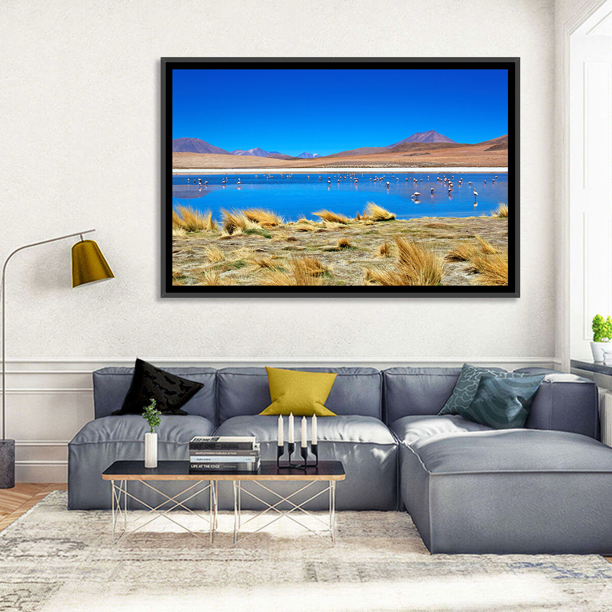 Laguna Flamingo Lake Wall Art in a room, landscape