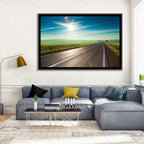 Sunlit Road Through Green Field Wall Art
