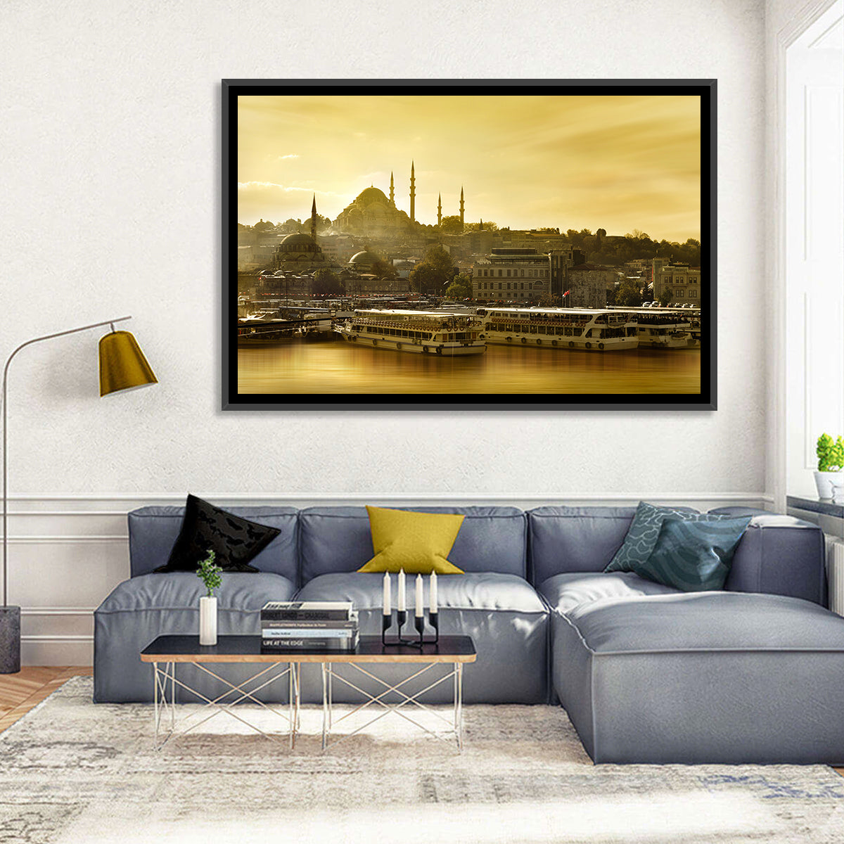 Suleymaniye Mosque Sunset Silhouette Wall Art in a room, landscape
