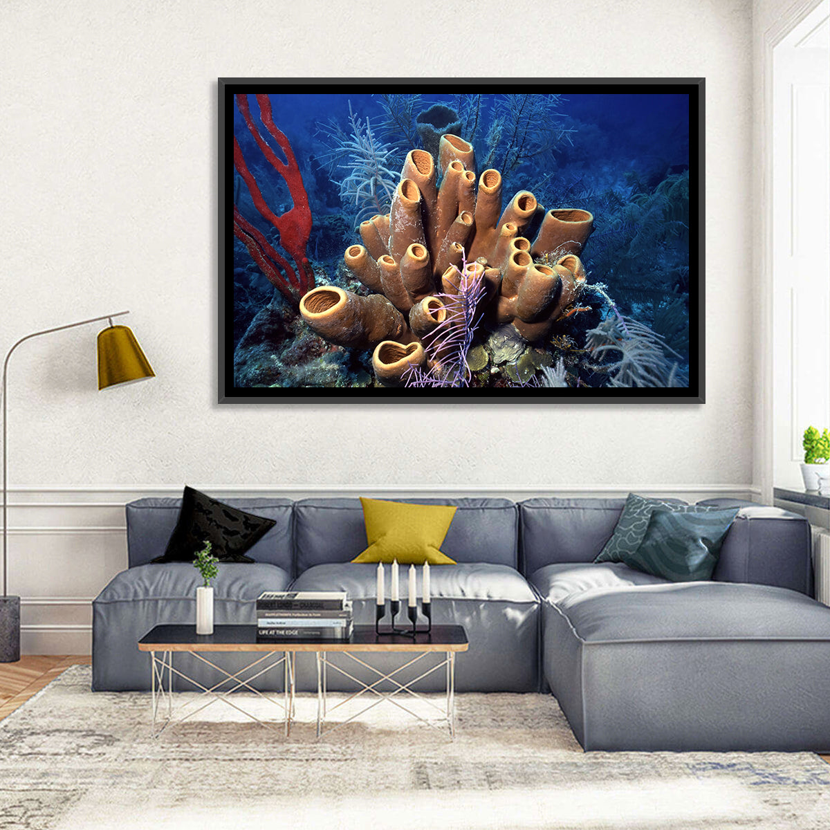 Belize Reef Sponge Scene Wall Art in a room, landscape