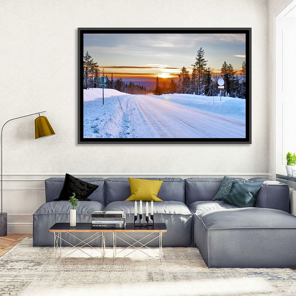Snowy Road at Sunset Wall Art