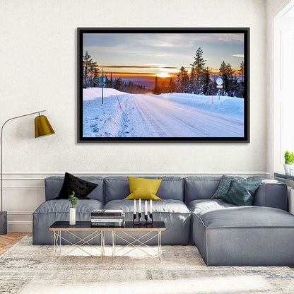 Snowy Road at Sunset Wall Art