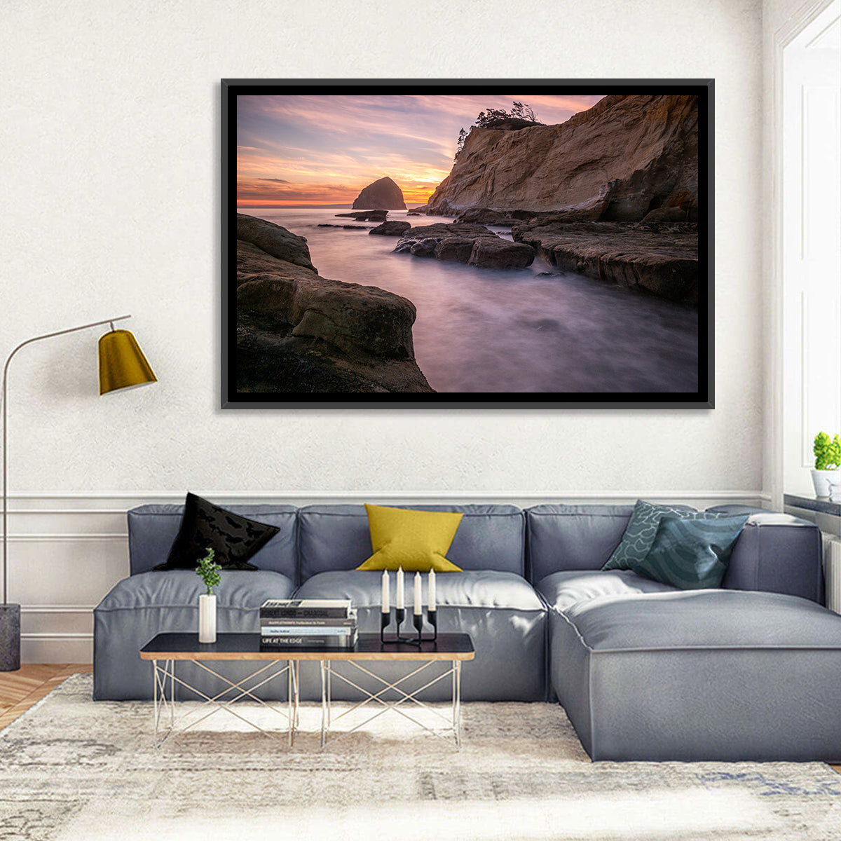 Haystack Rock at Cape Kiwanda Wall Art in a room, landscape