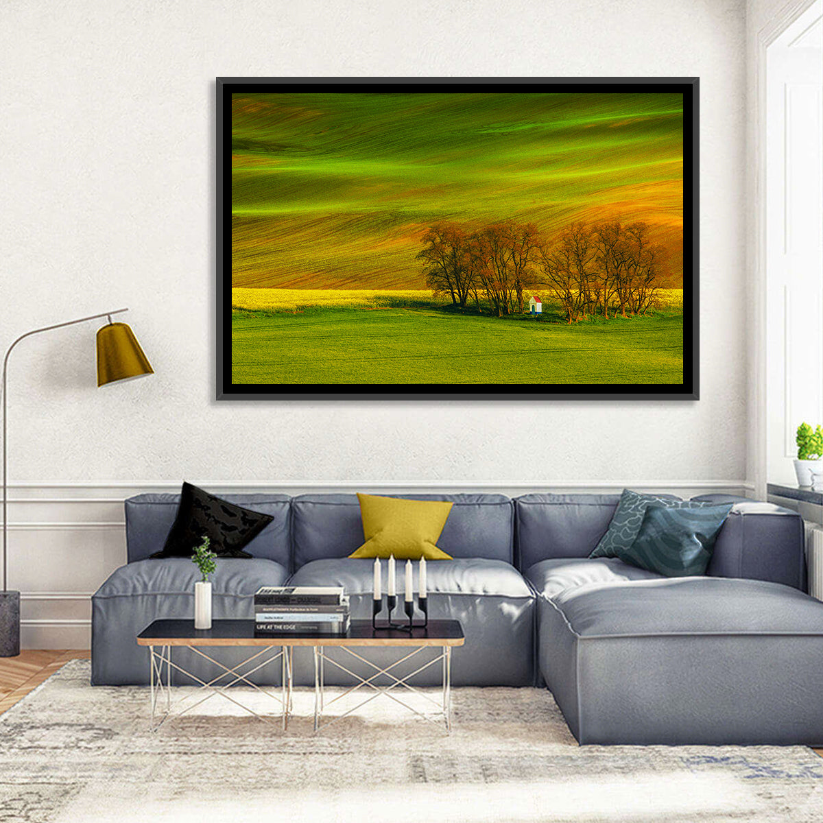 Moravian Wheat Fields with Chapel Wall Art in a room, landscape