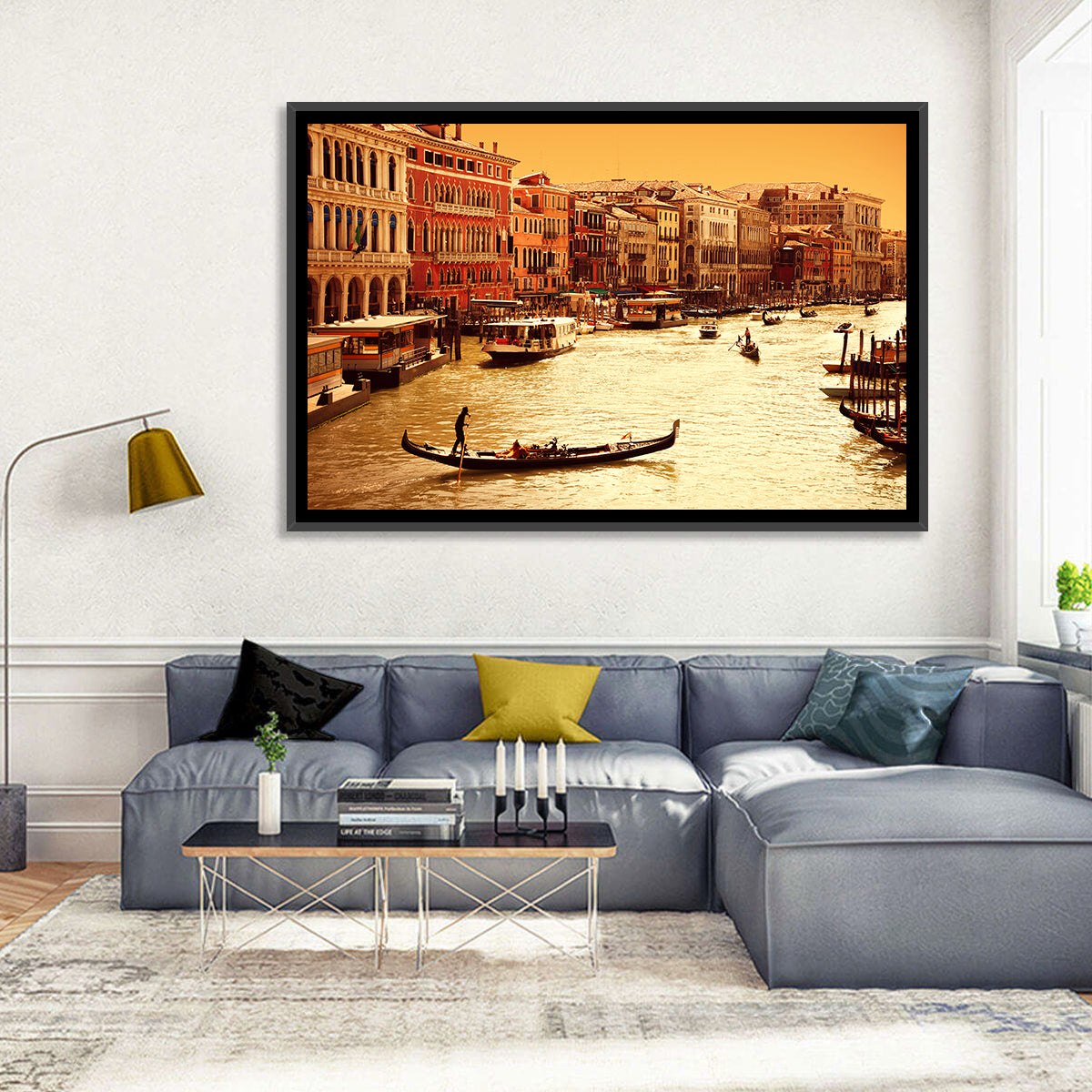 Grand Canal Gondola at Golden Hour Wall Art in a room, landscape
