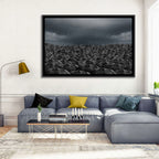 Clustered Umbrellas in Rain Wall Art