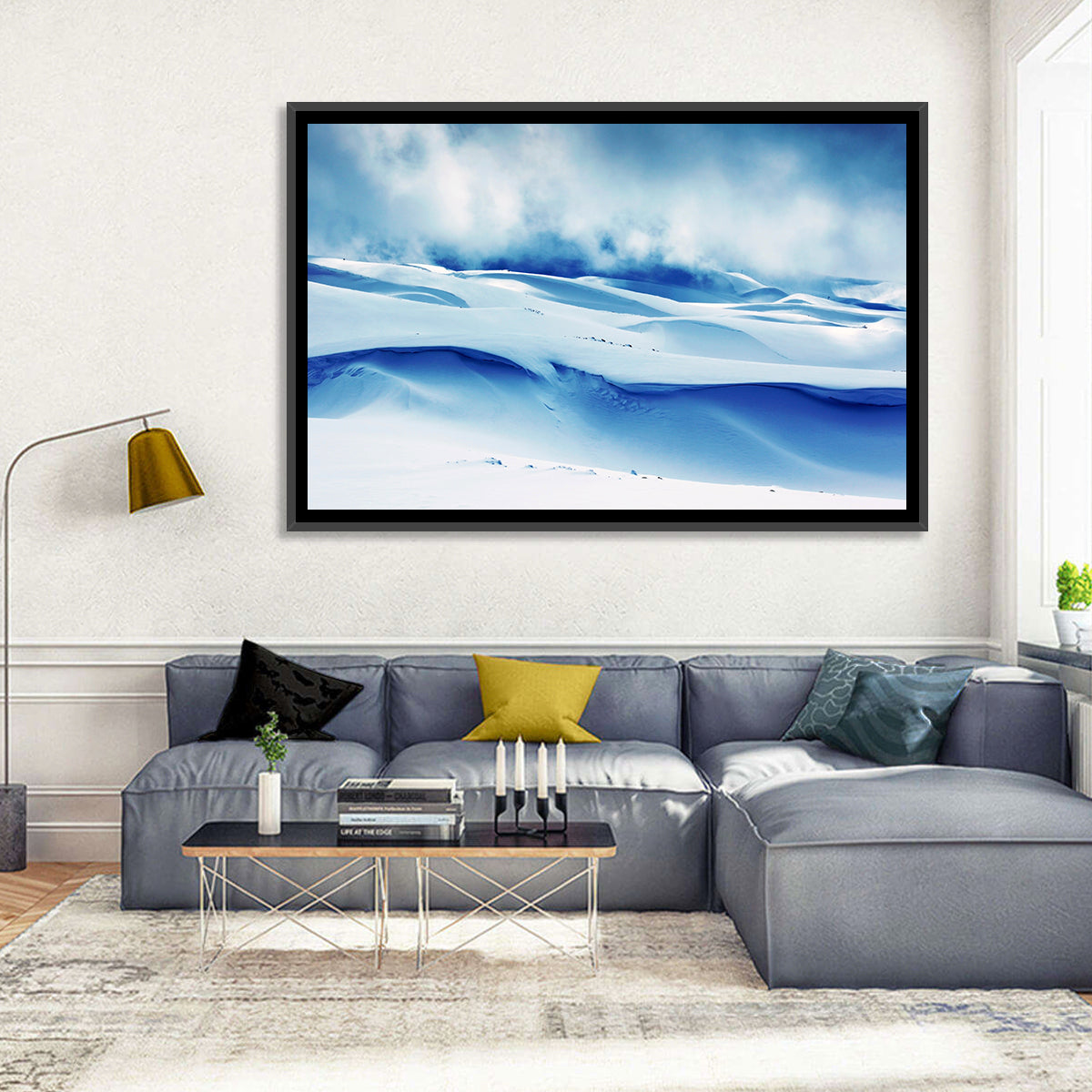 Wind-swept Snow Ridges Wall Art in a room, landscape