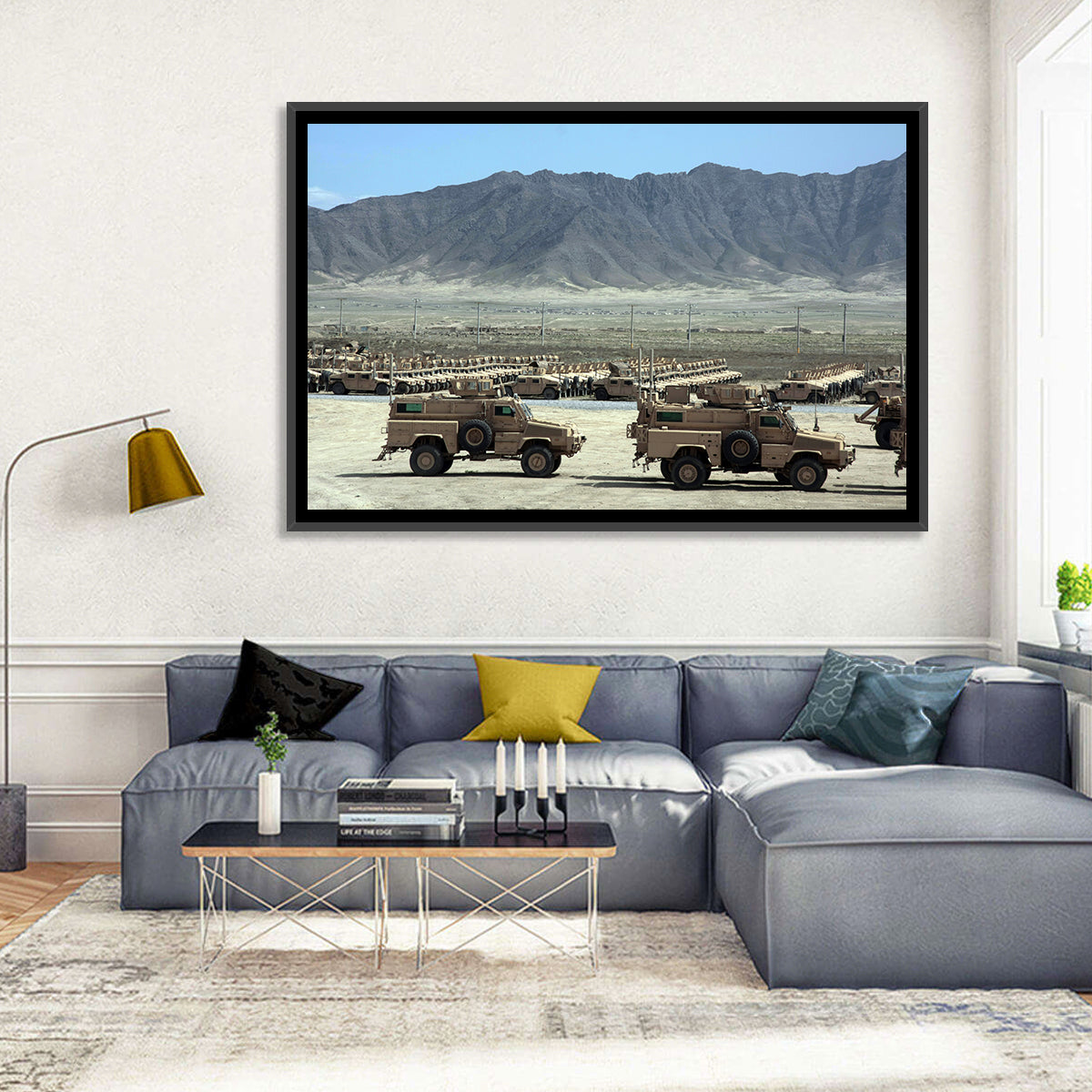 Mrap Vehicles in Desert Landscape Wall Art in a room, landscape