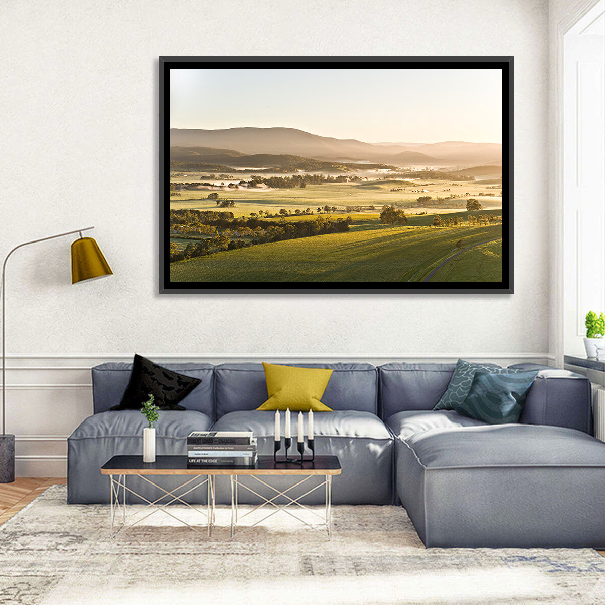Yarra Valley Morning Mist Wall Art in a room, landscape