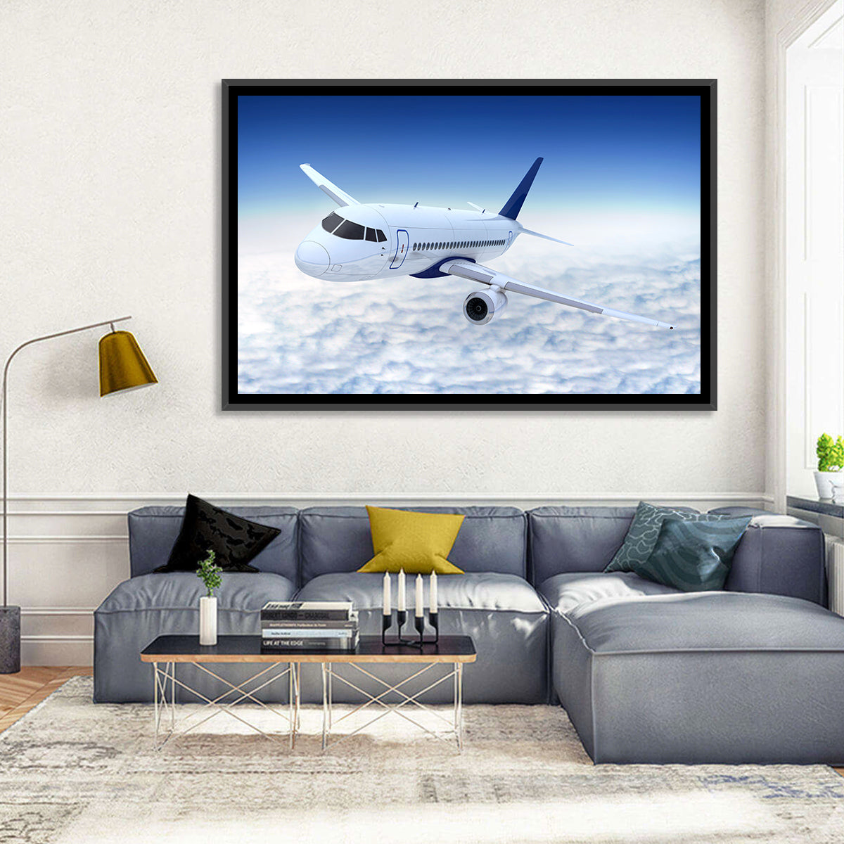 Commercial Jet Above Clouds Wall Art