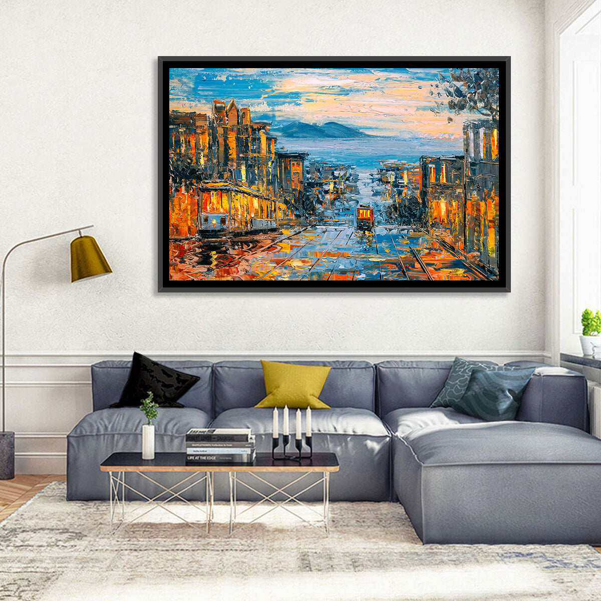 San Francisco Cable Car at Dusk Wall Art in a room, landscape