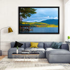 Lake George Boathouse in Autumn Wall Art
