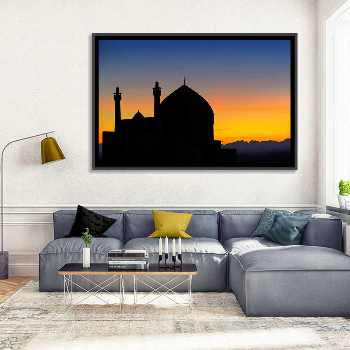 Isfahan Mosque Silhouette at Dusk Wall Art in a room, landscape