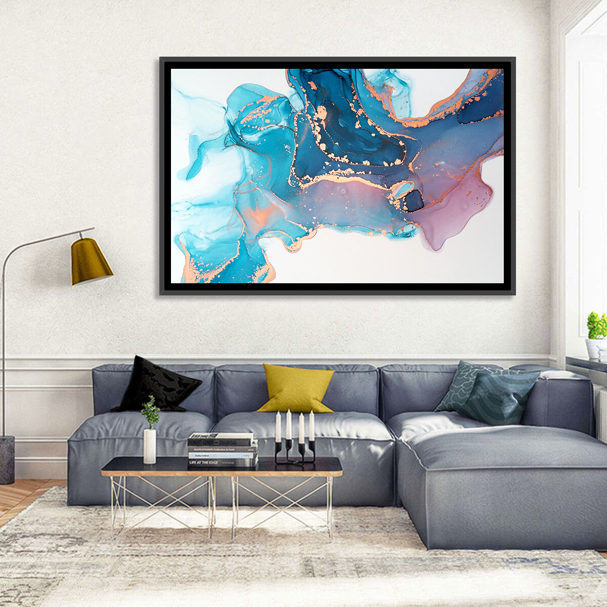 Fluid Ink with Metallic Gold Accents Wall Art