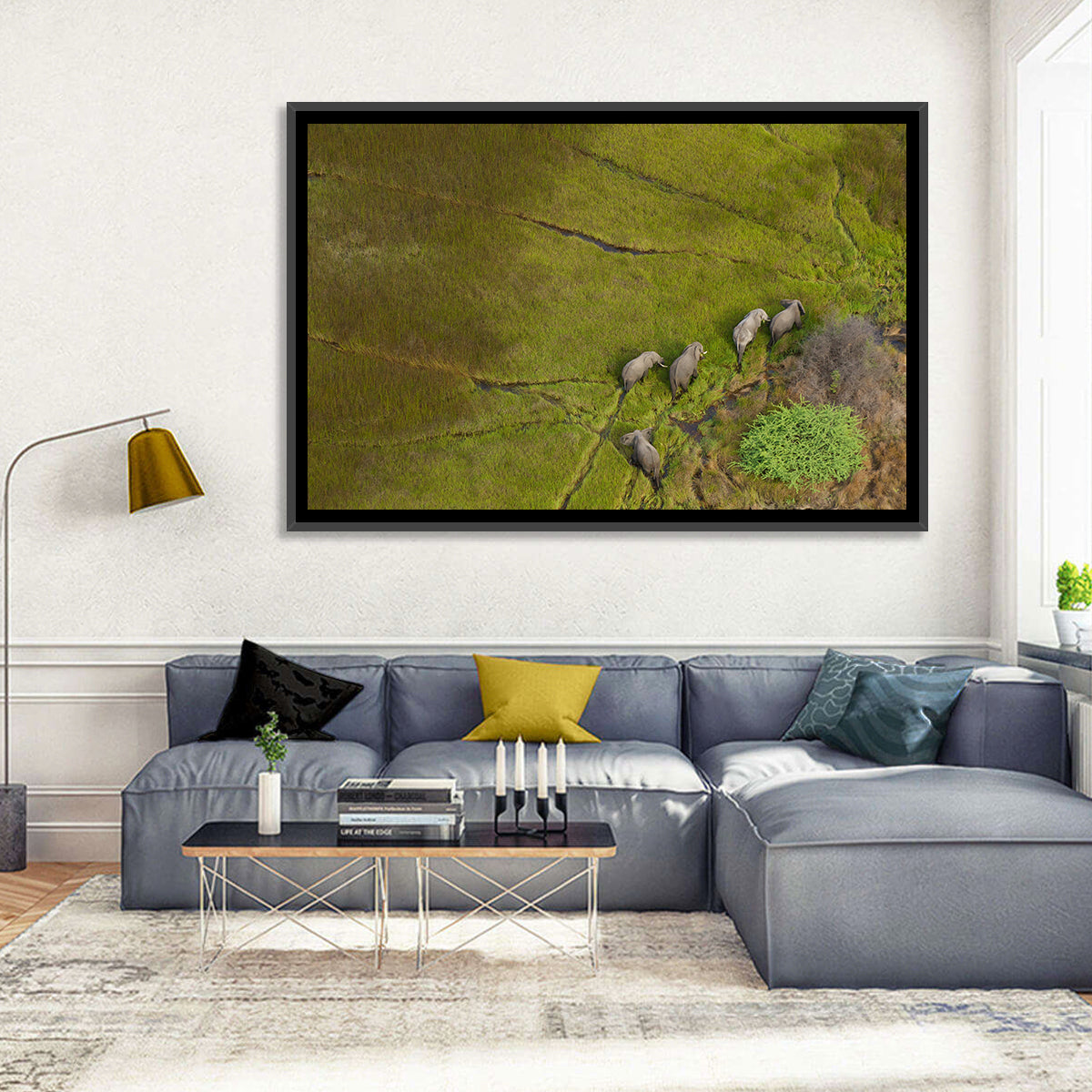 Aerial Herd of Elephants Wall Art