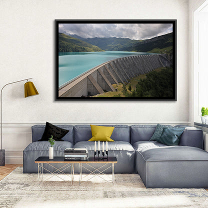 Curved Dam on Turquoise Lake Wall Art