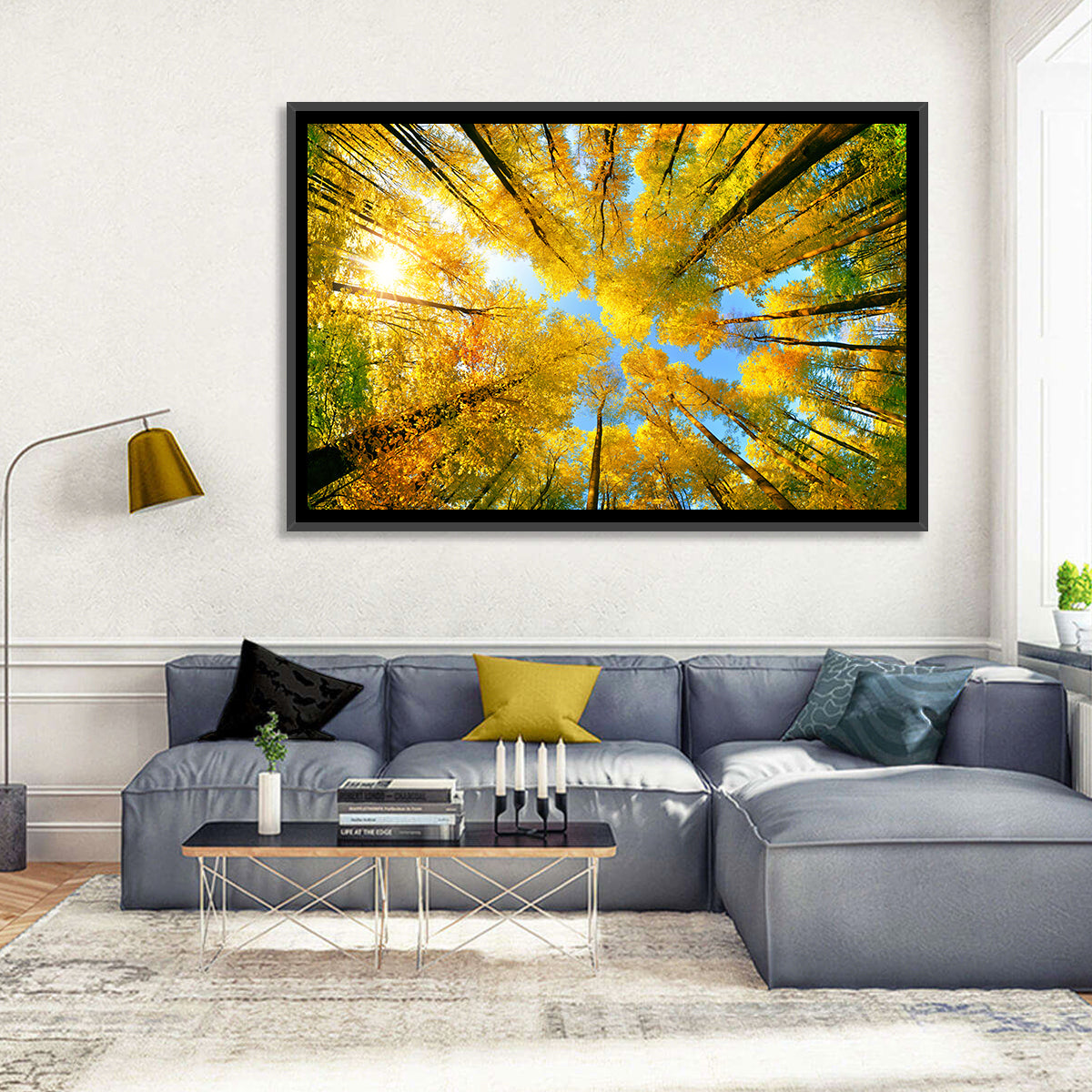 Golden Autumn Canopy Wall Art in a room, landscape