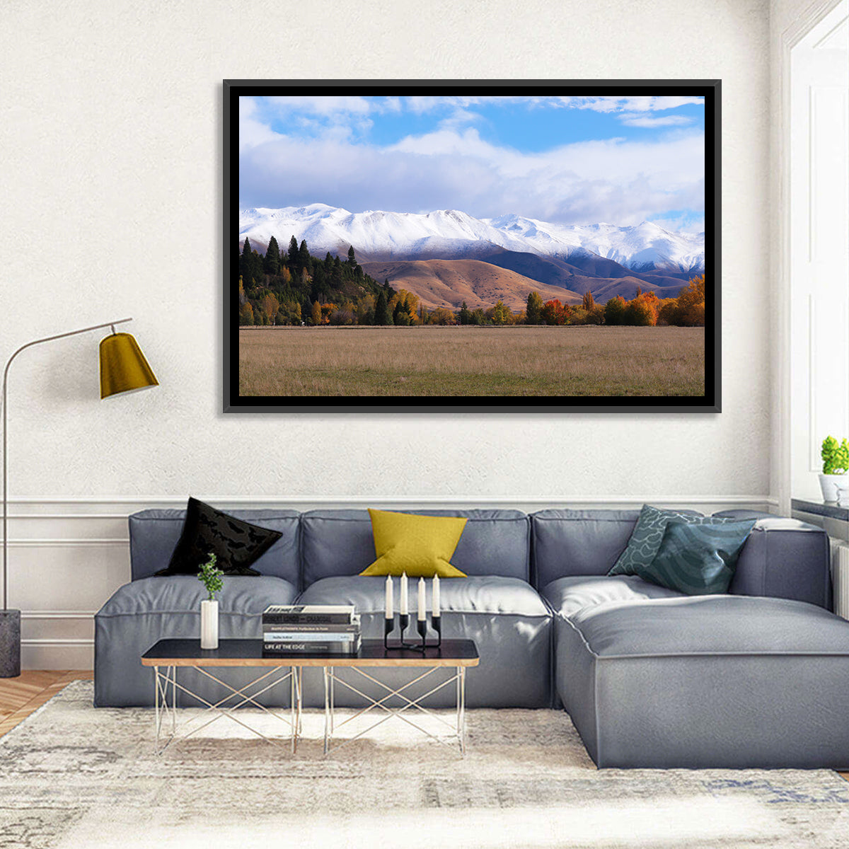 Ben Ohau Mountain Meadow Wall Art in a room, landscape