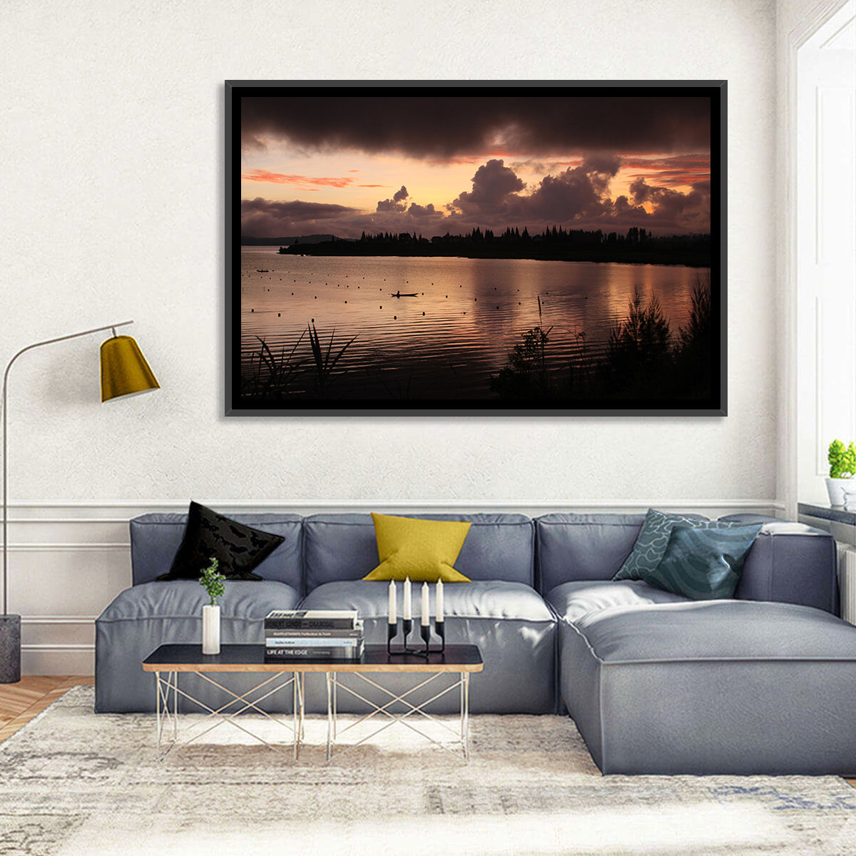 Lake Diatas Sunset with Boat Wall Art