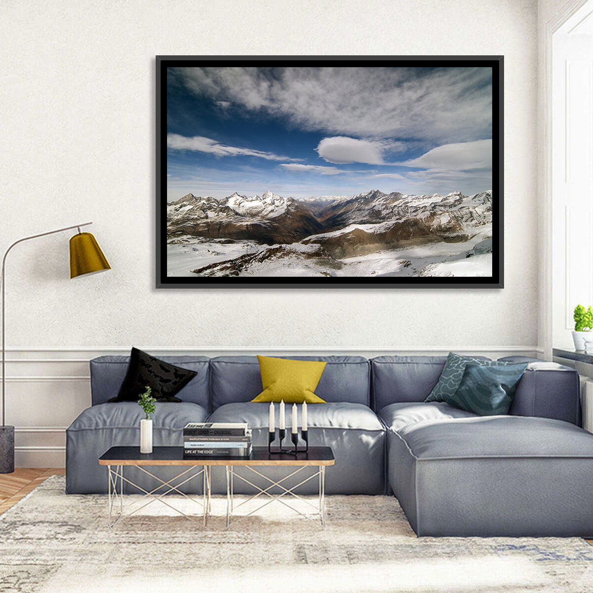 Snow-capped Peaks of Zermatt Wall Art in a room, landscape