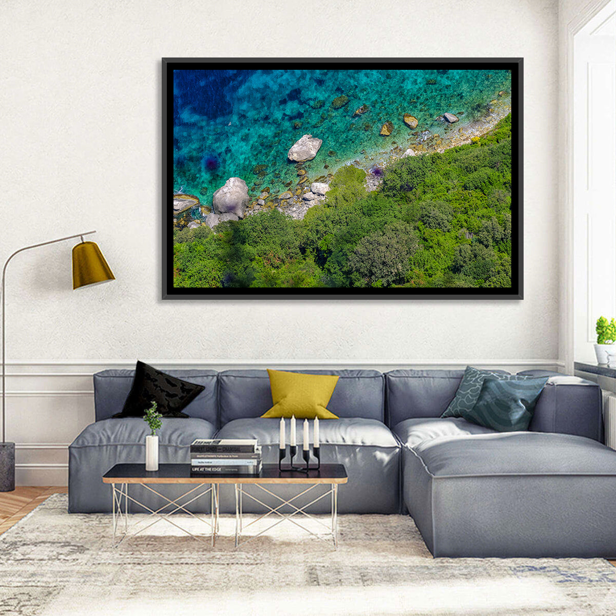 Capri Island Coast Wall Art in a room, landscape