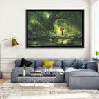 Girl with Umbrella in Mysterious Forest Wall Art