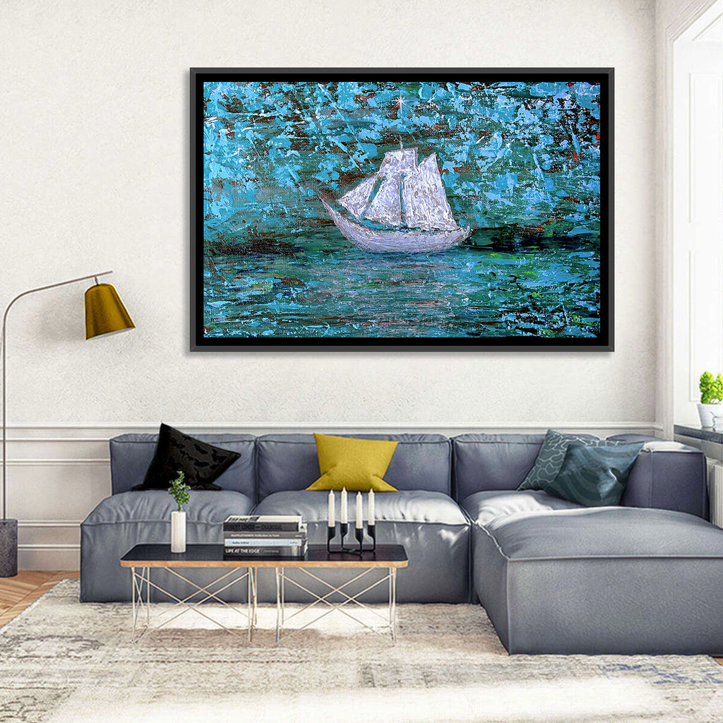 White Sailboat Reflection Wall Art