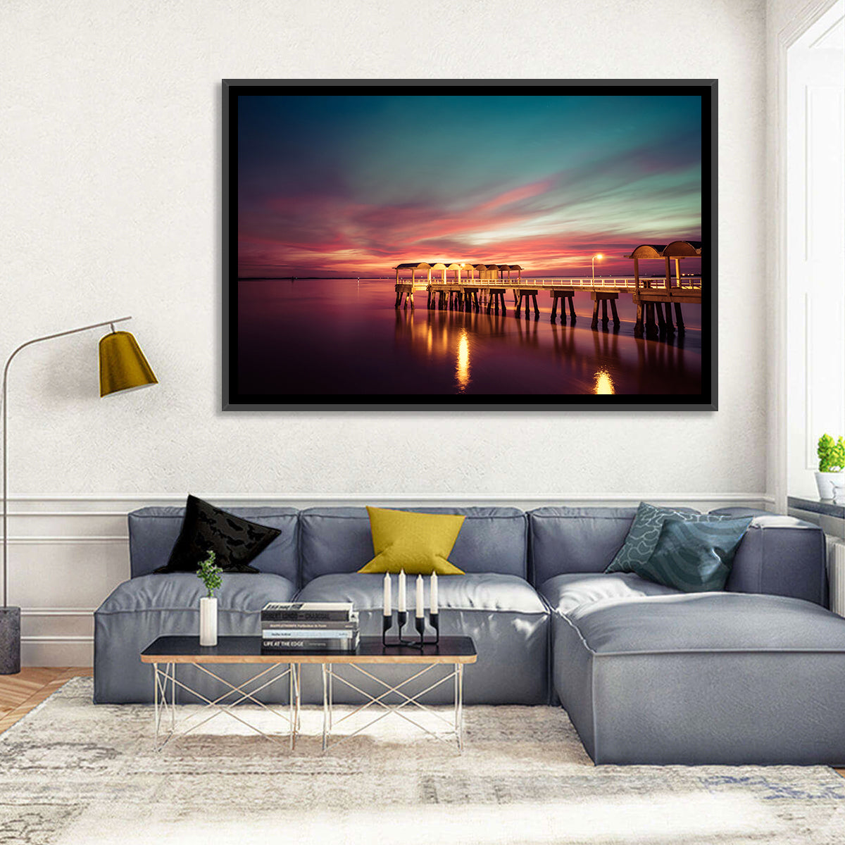 Jekyll Island Pier at Dusk Wall Art in a room, landscape