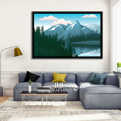 Tranquil Mountain Lake Illustration Wall Art