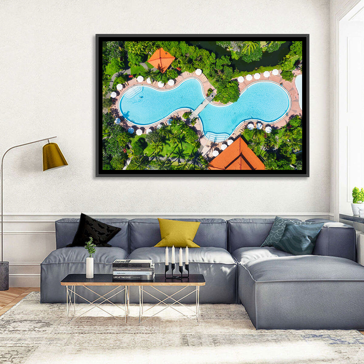 Aerial Figure Eight Resort Pool Wall Art in a room, landscape